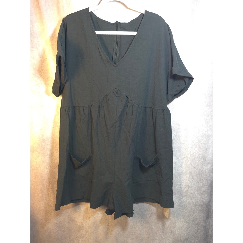 Emery Rose Women's Black V Neck Short Sleeve Romper With Pockets Size 3XL